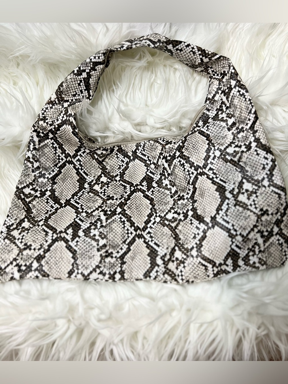 Snake-Print Shoulder Bag in Black & Cream